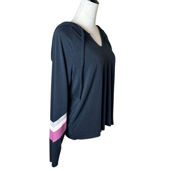 Wildfox Sweat Halo Pullover Black Cozy Lightweight Terry Hoodie Pink Stripes - Picture 2 of 6